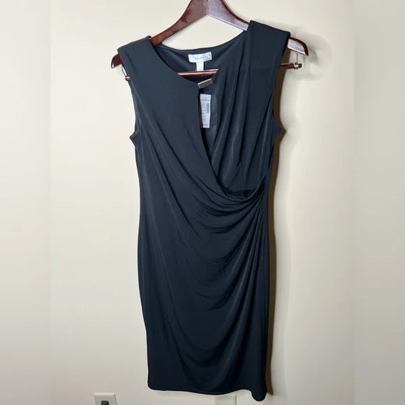 dressbarn Black Draped Midi Dress. Keyhole front. NWT. SIZE 10 - Picture 1 of 3
